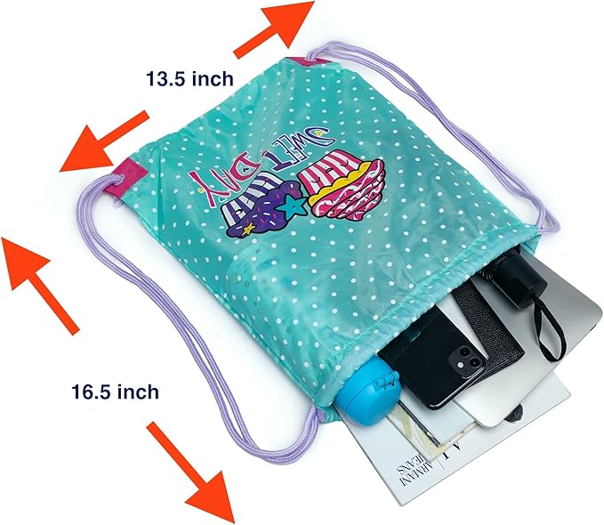 Girls Drawstring Backpack, Sport Cinch Bag (Ice Green -Cupcake)