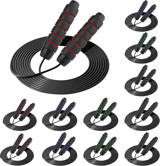 12Pcs Jump Ropes with Ball Bearings,Adjustable Skipping Rope with Soft Foam Handles,Tangle-Free Rapid Speed Jumping Rope for Fitness Workout Aerobic Exercise(4 Colors)