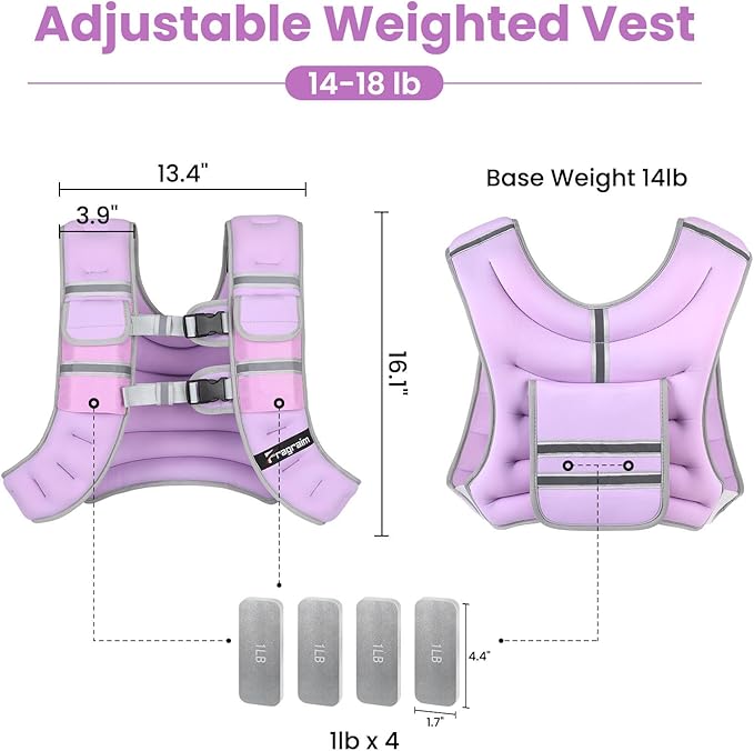 Fragraim Adjustable Weighted Vest for Women Men, 8-12lb/14-18lb/20-24lb/26-30lb Weight Vest with 4 Removable Iron Weights, Phone Holder and Back Pocket, Vest for Walking,Strength Training, Running