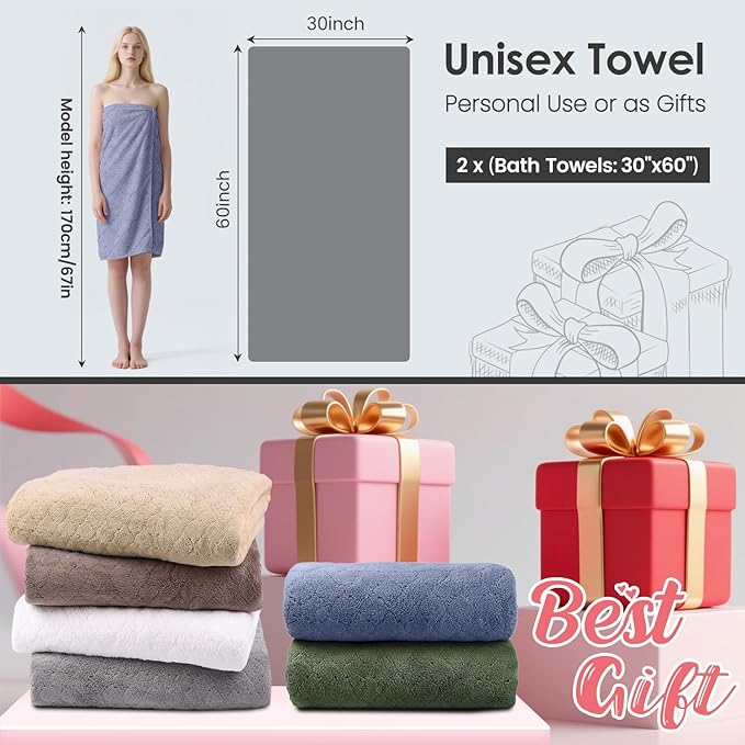 JML Microfiber Bath Towels, Oversized, Ultra Soft, Super Absorbent and Fast Drying, No Fading Large Bathroom Towel Set for Sport, Travel, Fitness, SPA and Yoga (Coral Fleece - Blue, 30 in x 60 in)