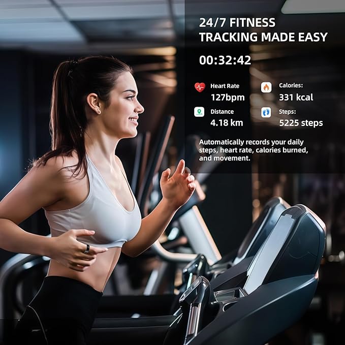 Smart Ring Fitness Tracker for iOS & Android – Sleep Monitor Heart Rate Blood Oxygen & Pressure 8 Sports Modes IP68 Waterproof NO Subscription Long Battery Life (Carbon Black, 11#)