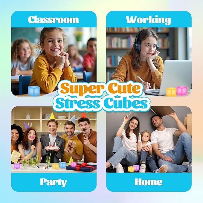 4 Pack Stress Cube Fidget Toys Large Size Squishy Stress Balls for Adults Kids, Sensory Calming Toys Slow Rising for Relaxation, Squishies Anxiety Stress Relief Toy with Thick Substance