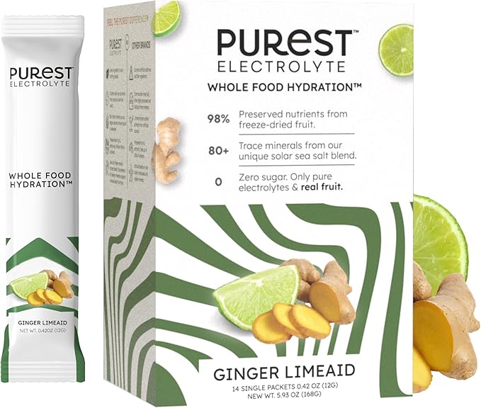 Know Brainer Purest Electrolyte Ginger LimeAid Powder Packets – Whole Food Hydration - Keto Friendly, & Zero Sugar - Organic Freeze-Dried Fruits and Solar Sea Salts for Ultimate Electrolyte Balance