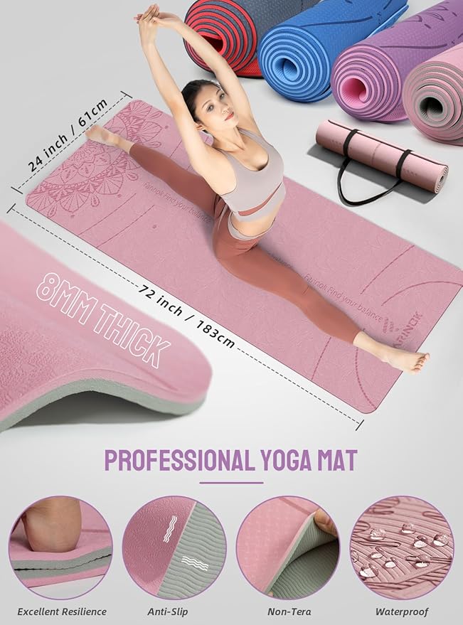 1/3 Yoga Mat Thick, Yoga Set for Beginners Include High Density Mat with Multi-loops Strap, Blocks, Booty Resistance Band Set, Door Anchor, Carring Bag & Strap
