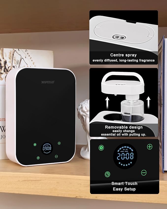 Waterless Oil Diffuser - Pure Essential Oil Diffuser with App Control - 150ml/1700 Sq.Ft. Coverage for Effective Aromatherapy in Home/Office/Hotel (White Black)