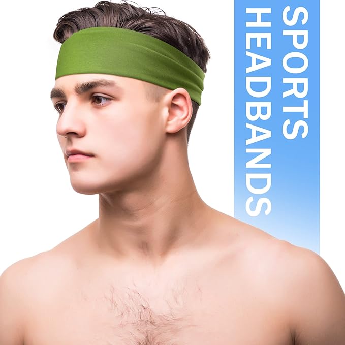 9 pcs Sweatbands for Men Workout Sport Headbands for Men Camo Headband Sweat Absorbing Headband Wide Sweatband for Head Basketball Football Cycling Running Yoga, 4.7 x 9.8 Inch
