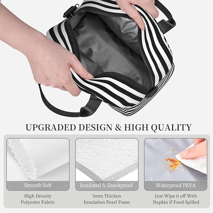 Black Cat Reusable Insulated Lunch Box Waterproof Lunch Bag with Detachable and Adjustable Shoulder Strap for Office Picnic or Travel