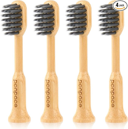 Bamboo Toothbrush Heads Compatible with Gleem, Soft Charcoal Infused Bristles, Whitening & Deep Cleaning