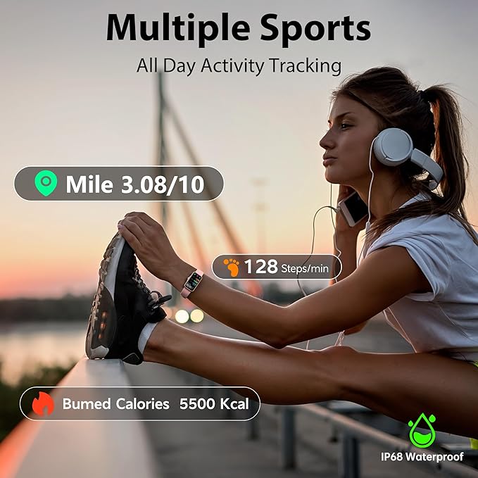 Fitness Tracker with 24/7 Continuous Heart Rate, Blood Oxygen Monitor, Smart Watch with Sleep Monitor, IP68 Waterproof Activity Tracker Step Counter for Women Men