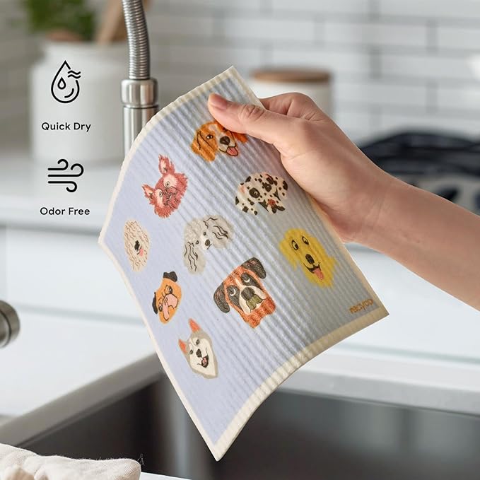 RECYCO Swedish Dishcloths for Kitchen | 5 Pack Pale Blue Washable Dish Rags | Cellulose Reusable Cleaning Paper Towels | Absorbent Counter Dish Cloth Sponge Kitchen Wipes, 8" L x 7" W