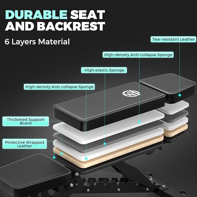 Weight Capacity and Strength Training Bench, Fitness Weight Bench for Garage and Home Gym Workouts