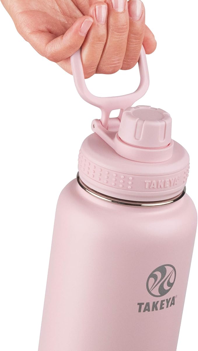 Takeya Actives Water Bottle with Spout Lid - Bottle with Double Stainless Steel Insulation - Dishwasher Safe & BPA-Free - Bottle with Spout Lid & Removable Bumper - 40 oz, Blush