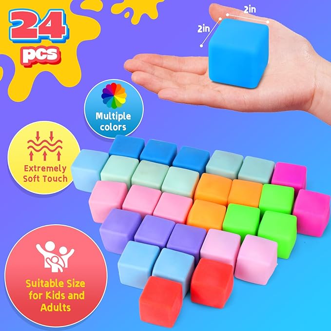 24PCS Color-Changing Stress Cube - Soft, Squeezeable Stress Relief Balls for Relaxation, Ages, Ideal for Parties, Home, Classroom, and Office Use, Slow-Rebound Design, Portable