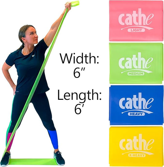 Cathe TPE 6ft Elastic Stretch Resistance Bands Set • Latex Free Exercise Resistance Band Set of 4 Elastic Bands for Exercise with Travel Carry Case • Resistance Bands for Women and Men