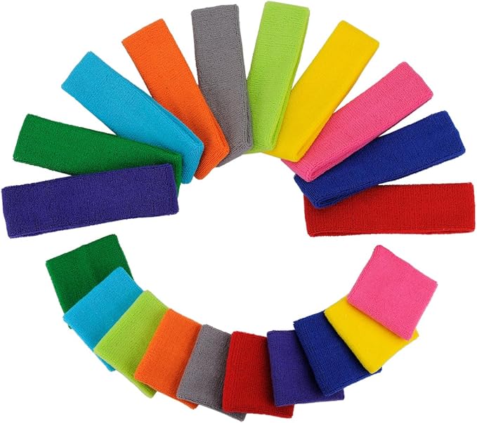 ONUPGO 6 Pieces Sweatbands Set - Sports Headbands Wristbands for Men & Women,Cotton Terry Cloth Sweatband for Tennis,Basketball,Gym,Working Out - Moisture Wicking Elasticity
