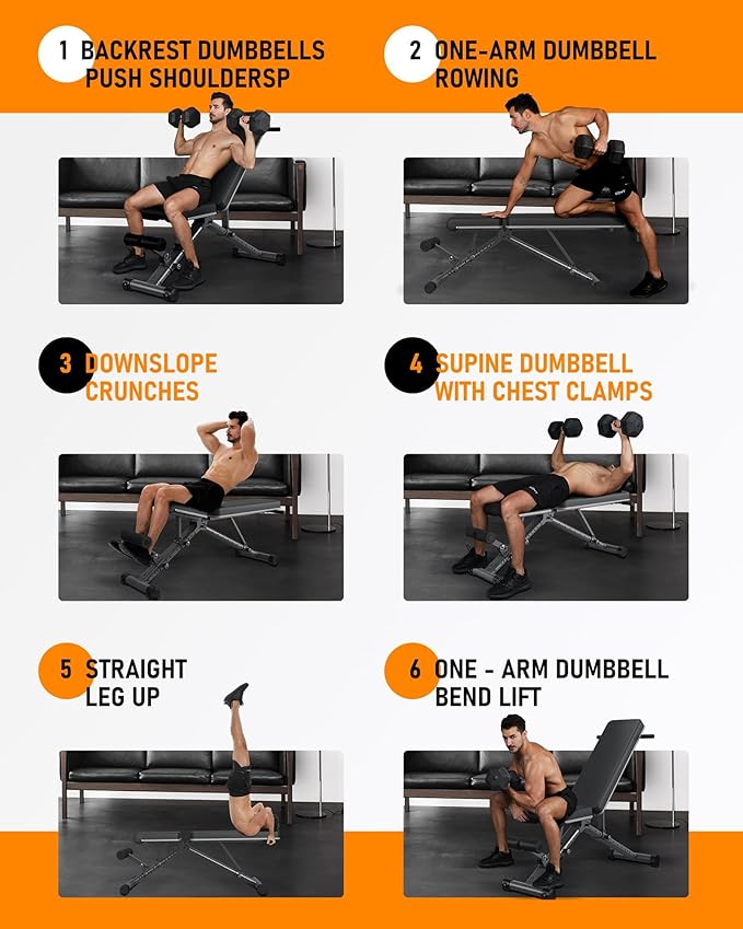 BARWING Adjustable Weight Bench Workout Bench, 1000 LB Heavy Duty Incline Decline Bench for Home Gym, Easy Assembly Foldable Training Lifting Bench, Ultra Short Gap 2025 New Version