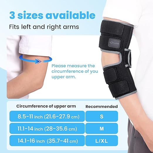 Cubital Tunnel Syndrome Elbow Brace, Ulnar Nerve Entrapment Splint, Elbow Immobilizer for Night Sleeping and Day Working, 4 Angles Adjustable, Fit Women & Men, Right & Left Arm - M