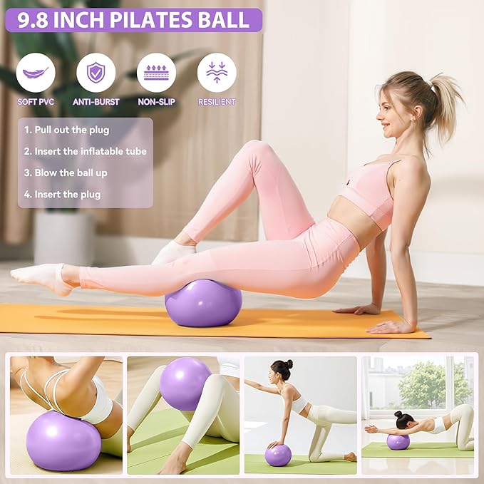 HASHMUST Pilates Ring Kit 12 PCS for Women, Home Workout Equipment with Magic Circle, Mini Exercise Ball, Resistance Bands, Massage Lacrosse, Yoga Strap, Full-Body Fitness Set for Toning & Gift