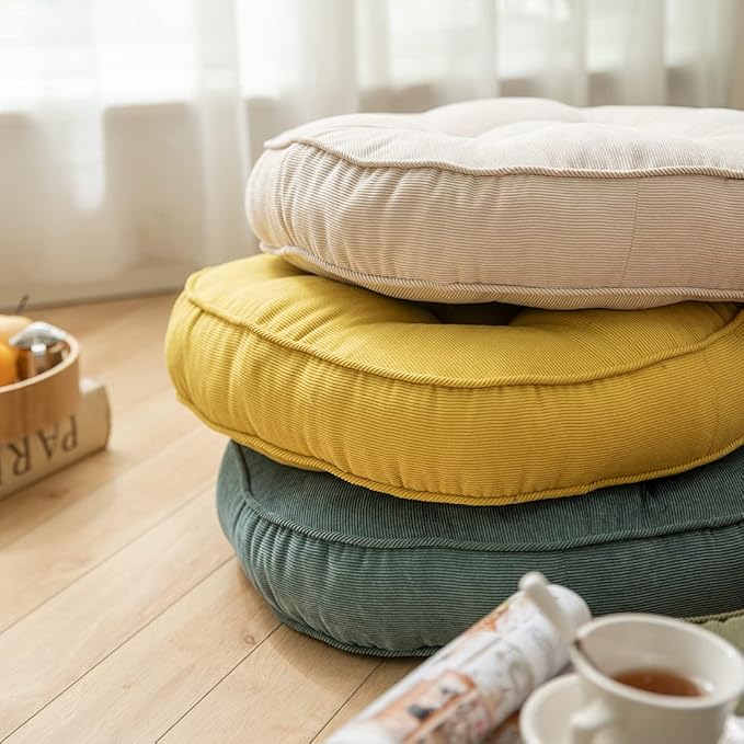 Corduroy Chair Pads Seat Cushion Soft Thicken Bedroom Living Room Floor Tatami Cushion Round Seat Pad for Kids Reading Adult Office,1 Count (Blue,22"x22")