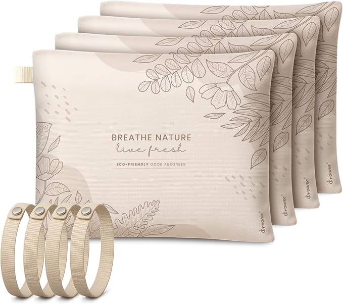 Roonin Charcoal Bags Odor Absorber - Activated Charcoal Bags For Cars - Bamboo Charcoal Air Purifying Bag - Odor Absorber For Home And Car (4-pack/200g)