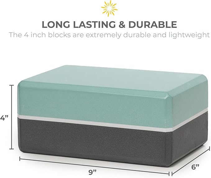 Sunshine Yoga 4" Striped Yoga Block, 4 Pack Bulk EVA Foam Yoga Blocks, Firm and Supportive Yoga Brick, Balance Foam for Stretching, Pilates, and Workout, 4" x 6" x 9"