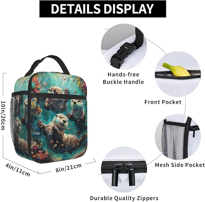Lunch Box for Women Men, Otters Insulated Lunch Box Reusable Portable Lunch Bag Cooler Tote Waterproof Lunch Container for Office Picnic Work Travel Hiking