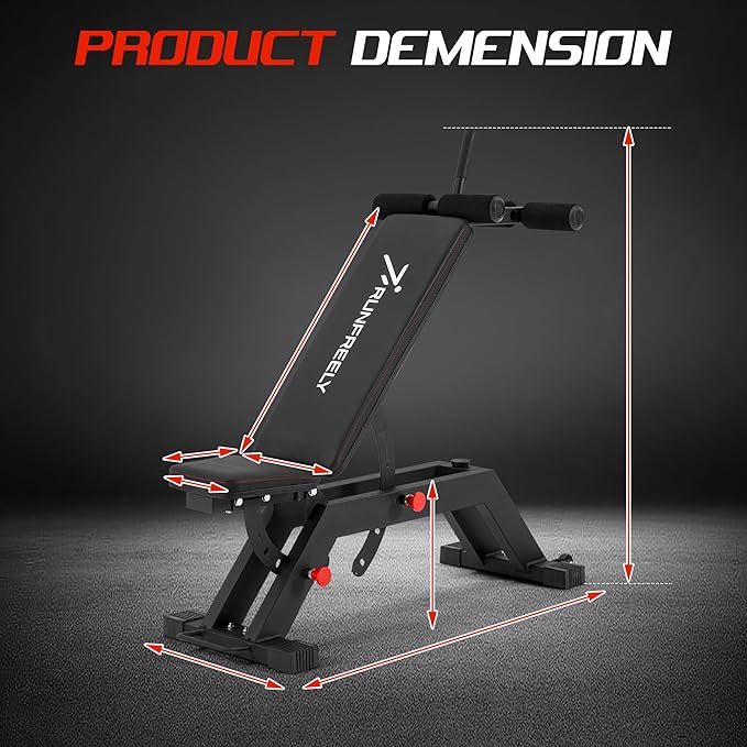 Adjustable Weight Bench for Home Gym, Decline Flat Incline Bench with Leg Extension & Preacher Curl Attachment for Bench Press, Sit Up, Leg Curl & Ab Workout
