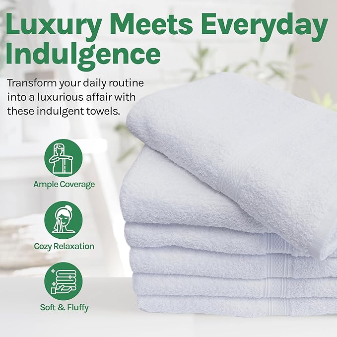 Towels N More 6 Pack 22"X44" Small Light Weight Gym Towels or Can be Used as Quick Dry Bath Towel or Salon Towel, 100% Ring Spun Cotton Loops Sweat Towels Women's Hair Dry Towel