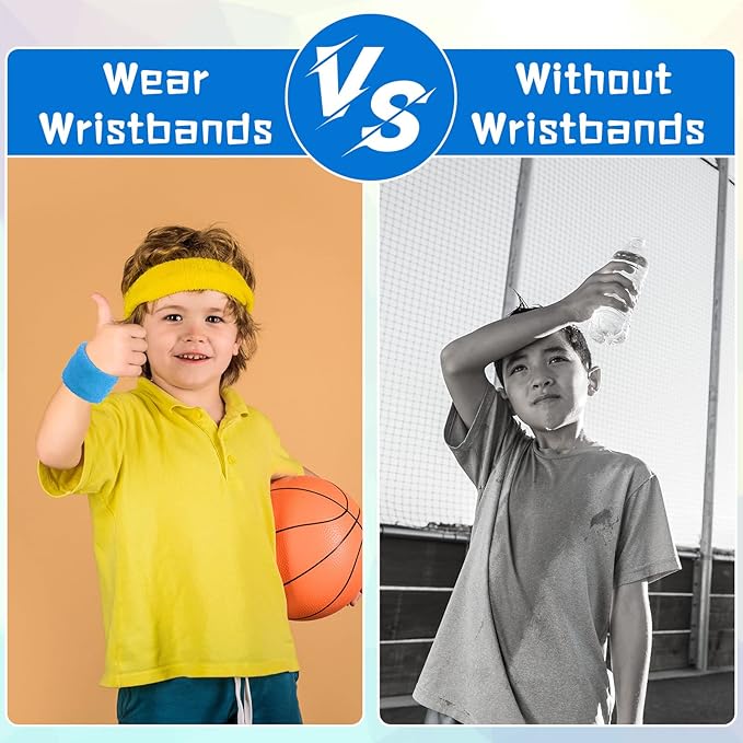 Leyndo 72 Pcs Wrist Sweatbands Bulk for Kids Field Day Cotton Terry Sweat Bands Sports Fan Wristbands Kids for Summer Camp Student Football Team Competition Party