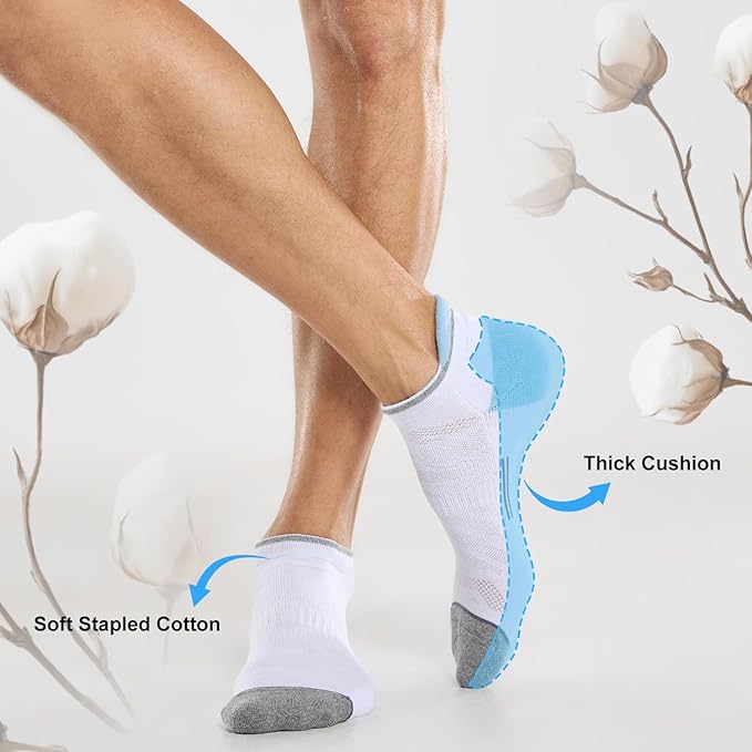 FITRELL Men's 6 Pack Ankle Running Socks Low Cut Cushioned Athletic Sports Socks 7-9/9-12/12-15