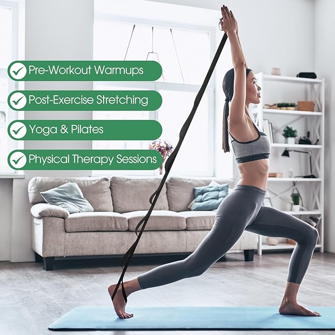 8 Pack Stretching Strap with 10 Loops Bulk Yoga Strap Bulk for Physical Therapy Stretch Bands with Loops Non Elastic Bands for Exercise Dance