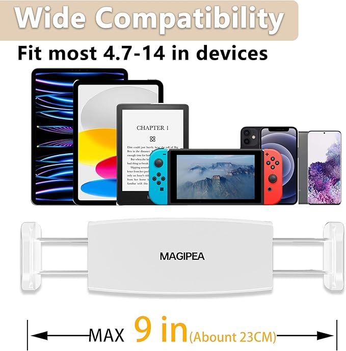 Tablet Stand Holder, Mount Holder Clip with Grip Flexible Long Arm Gooseneck Compatible with ipad iPhone/Nintendo Switch/Samsung Galaxy Tabs/Amazon Kindle Fire HD (New White)