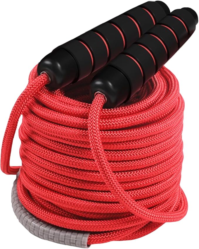 30 FT Long Jump Rope for Kids Adults,Double Dutch Jump Rope,Adjustable Skipping Ropes with High-strength Nylon Braided Rope Core,360°Rotation Not Entangled,Long Enough for 6-10 Jumpers.Red