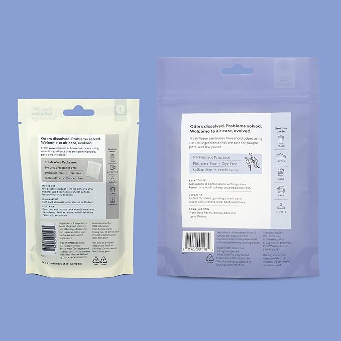Fresh Wave Lavender Odor Eliminating & Deodorizing Packs | Bag of 6 & Fresh Pod Case | Safer Odor Relief for Small Spaces | Natural Plant-Based Odor Eliminator | Odor Absorbers for Home