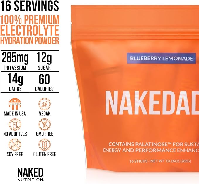 Nakedade Blueberry Lemonade – Performance Enhancing Sports Drink Powder - Electrolyte Powder – No GMOs or Artificial Sweeteners, Gluten-Free, Soy-Free, Dairy-Free – 16 Sticks