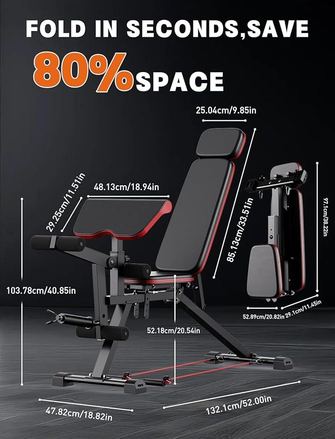 CRYSTAL FIT Adjustable Weight Bench, Professional Workout Bench with Leg Extension and Leg Curl, Heavy Duty Benches with Resistance Bands, Full Body Strength Training for Home Gym