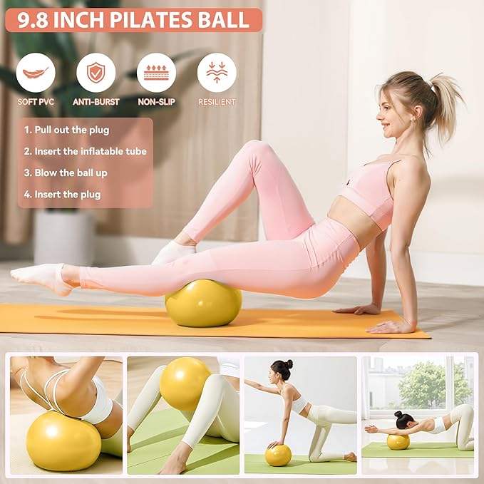 HASHMUST Pilates Ring Kit 12 PCS for Women, Home Workout Equipment with Magic Circle, Mini Exercise Ball, Resistance Bands, Massage Lacrosse, Yoga Strap, Full-Body Fitness Set for Toning & Gift