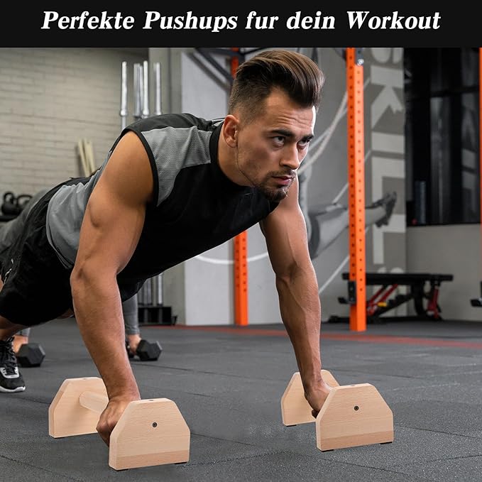 2 Pcs Push-up Stand, Wood Pushup Bars Non-Slip Base Exercise Home Workout Equipment, 26 CM Wooden Parallettes Handle Stands Grip for Men and Women Strength Training, Planks Calisthenics