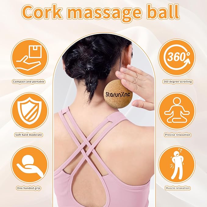 Cork Massage Ball Set (3-Pack) for Full-Body Massage – Lightweight and Portable, Designed for Trigger Point Therapy, Plantar Fasciitis Relief, and Muscle Recovery (3)