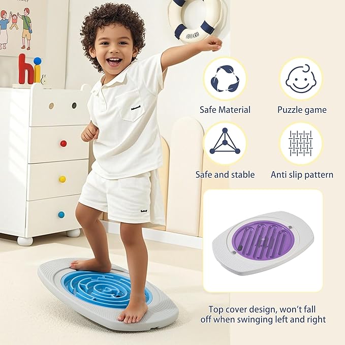 Maze Balance Board Game, Sensory Training Board with Non-Slip Surface & 3 Replacement Maze Board, Durable Board for Early Education & Skill Development Max Load 165 Lbs