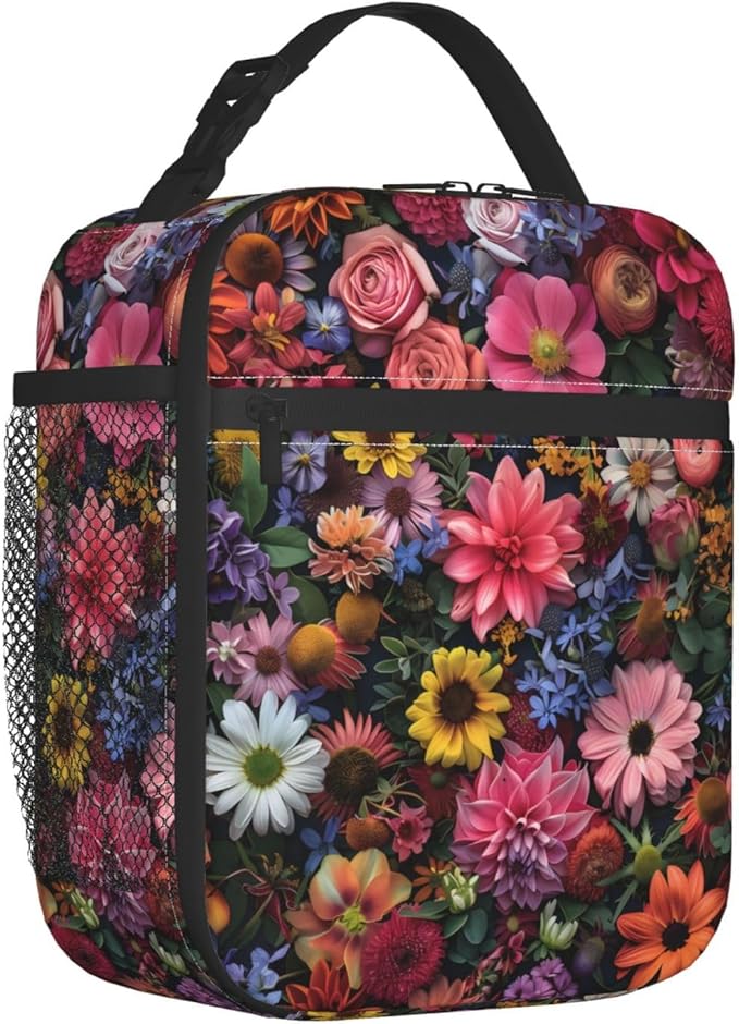 Insulated Lunch Box for Women Men, Floral Flower Theme Lunch Box Reusable Portable Lunch Bag Cooler Tote Waterproof Lunch Container for Office Picnic Work Travel
