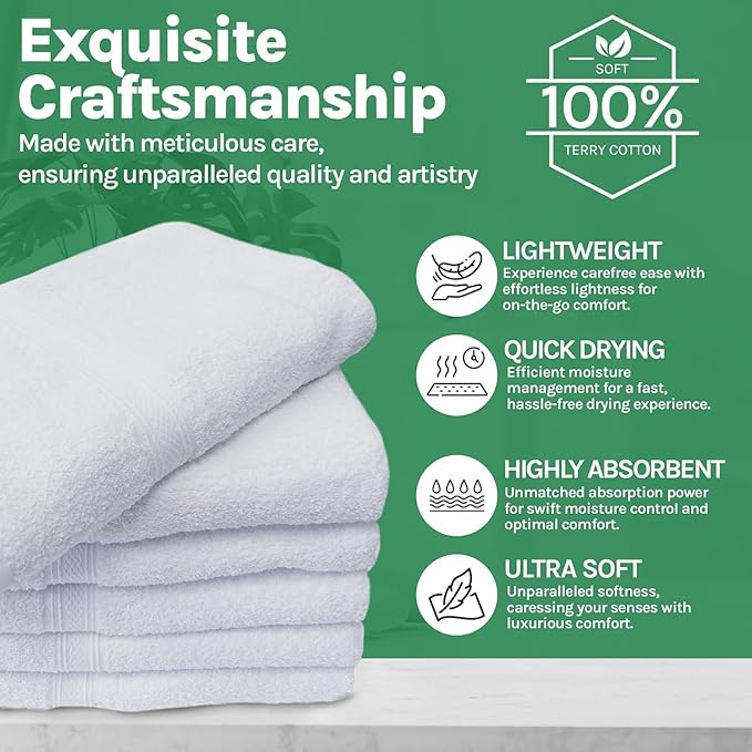 Towels N More 60 Pack 20x40 100% RS Cotton Loops Towels - Absorbent, Soft & Fluffy Bath Towels - Small & Lightweight BathTowels Ideal for Bathroom Accessories for Home, Gym, Beach, Salon, Spa, Motel