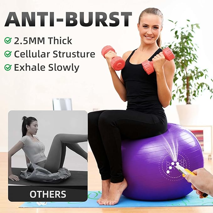 Anti-Burst Exercise Ball,Yoga Ball Chair with Pump Device,Non-Slip Matte Pilates Ball,Balance Ball for Stretching Core Yoga Pilates Birthing Pregnancy Stability Gym Workout Training