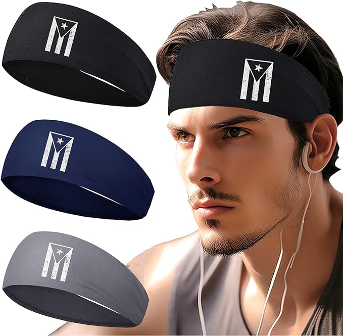 Sports Headbands for Men 3pcs Sweat Bands Headbands Men Workout Headband for Mens Cooling Sweat Head Bands Hairband
