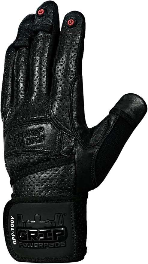 Elite Leather Gym Gloves with Built in 2" Wide Wrist Wraps Grip & Design for Weightlifting Power Lifting Bodybuilding & Strength Training Workout Exercises