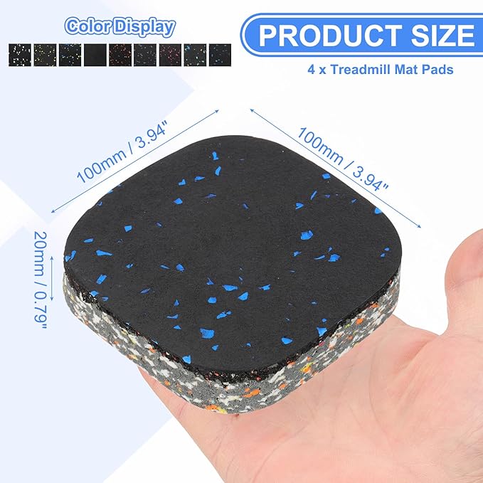 PATIKIL 4 Pcs Treadmill Mat Pads, 4x4x0.8 High Density Foam Anti Vibration Pad Sound Proof Floor Mat Exercise Equipment Mat for Carpet Protect Noise Reduction Home Gym, Blue