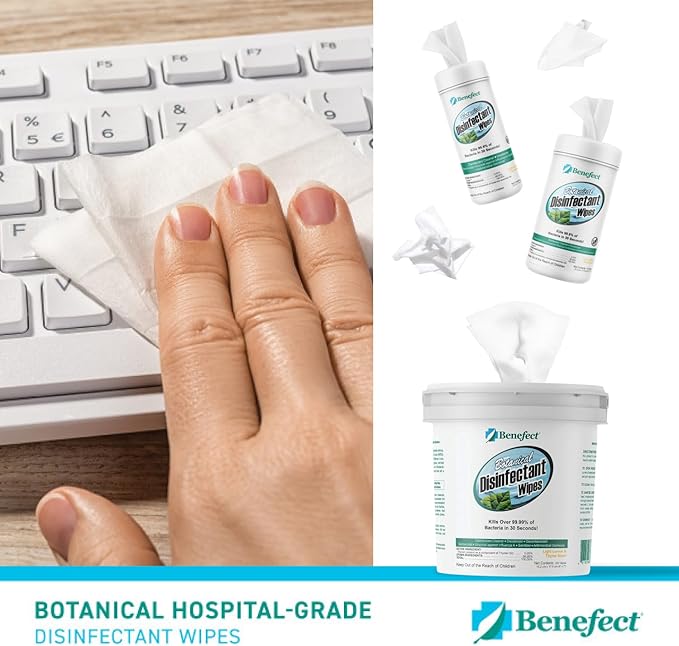 Benefect Botanical Disinfecting Wipes - (170 Wipe Count) Natural, No Residue - Antibacterial Disinfectant, Multi-Surface Cleaning and Sanitizing Wipes