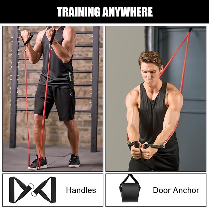 Odoland 5 Packs Pull Up Assist Bands, Pull Up Straps, Resistance Bands with Door Anchor and Handles, Stretch Mobility, Powerlifting and Extra Durable Exercise Bands with eGuide