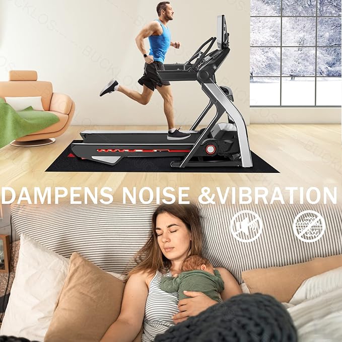 BUCKLOS Treadmill Mat Compatible with Stationary Bike & Recumbent Bike - Upgrade Thickness 6mm Non Slip, for Bike Trainer Protect Hardwood Floor Concrete Carpet Exercise Equipment