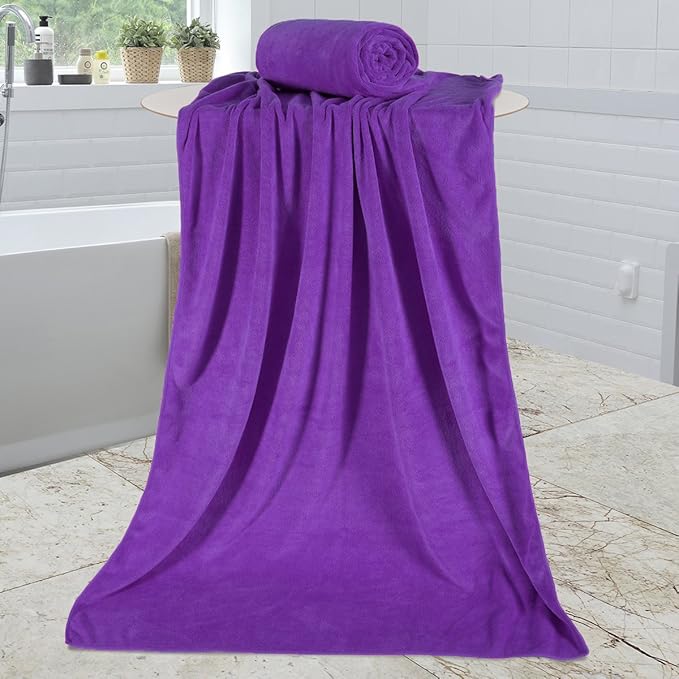 JML Microfiber Bath Towels, 2 Pack Extra Large Bathroom Towel 30" x 60", Oversized, Ultra Soft, Super Absorbent and Fast Drying, No Fading for Hair, Yoga, Gym, Violet